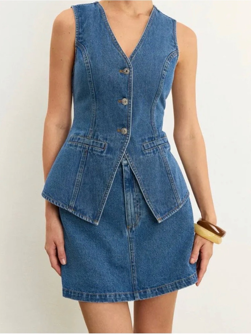 NWT Commense Blue Denim Vest & Mini Skirt Set Size Large